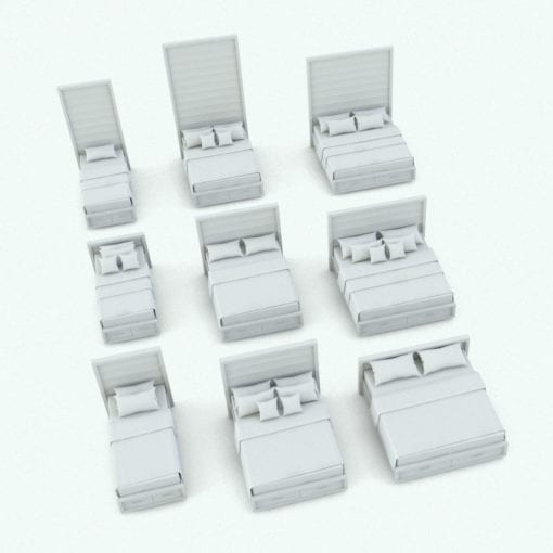 Revit Family / 3D Model - Curved In Drawers Bed Set Bed Variations
