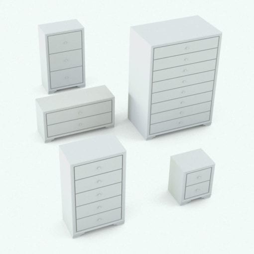 Revit Family / 3D Model - Elegant Bed Set Chest With Drawers Variations