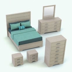 Revit Family / 3D Model - Rectangular Handles Bed Set Rendered in Revit