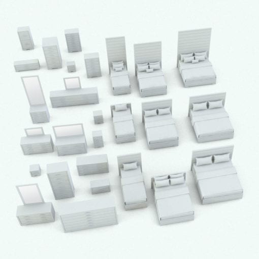 Revit Family / 3D Model - Rectangular Handles Bed Set Variations