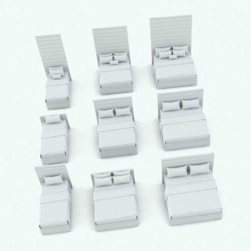 Revit Family / 3D Model - Rectangular Handles Bed Set Bed Variations