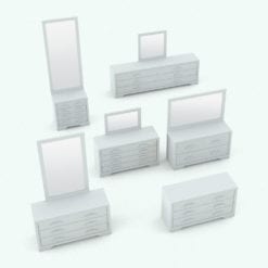 Revit Family / 3D Model - Rectangular Handles Bed Set Dresser Variations