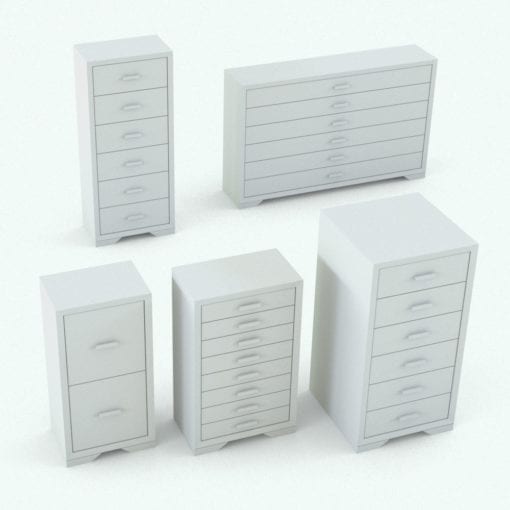 Revit Family / 3D Model - Rectangular Handles Bed Set Chest With Drawers Variations