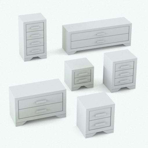 Revit Family / 3D Model - Rectangular Handles Bed Set Night Stands Variations