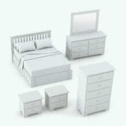 Revit Family / 3D Model - Solid Wood Circular Knobs Bed Set Perspective