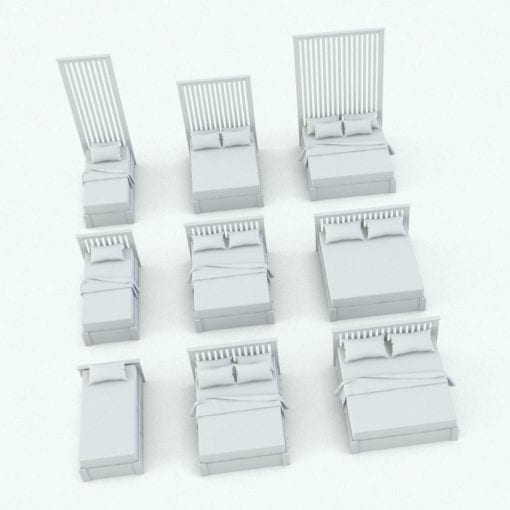 Revit Family / 3D Model - Solid Wood Circular Knobs Bed Set Bed Variations