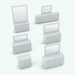 Revit Family / 3D Model - Solid Wood Circular Knobs Bed Set Dresser Variations