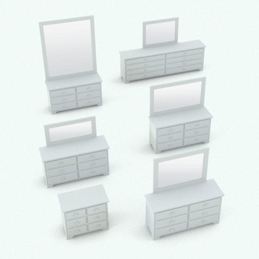 Revit Family / 3D Model - Solid Wood Circular Knobs Bed Set Dresser Variations