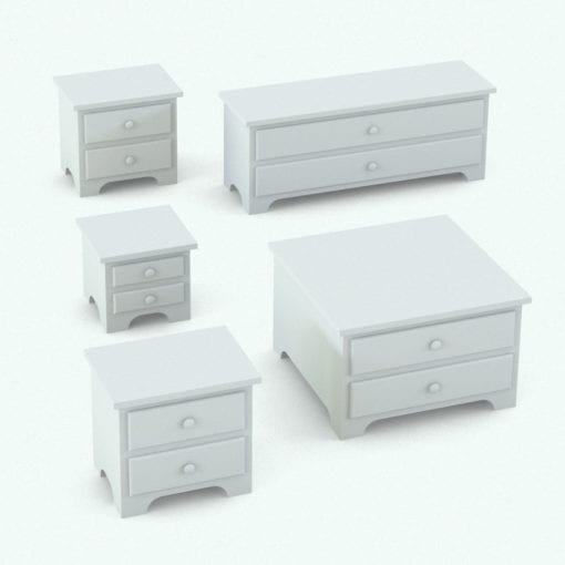 Revit Family / 3D Model - Solid Wood Circular Knobs Bed Set Night Stand Variations