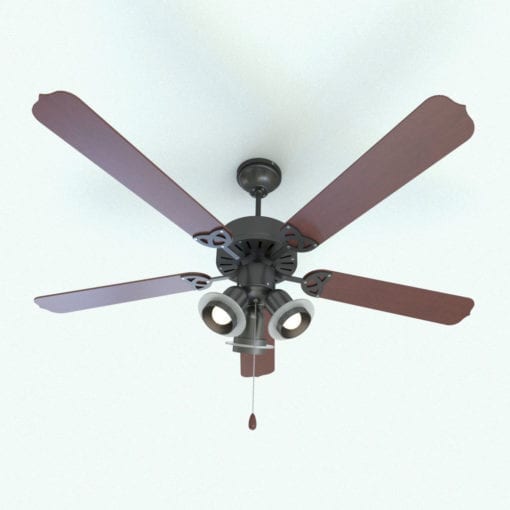 Revit Family / 3D Model - Traditional Ceiling Fan 3 Lights Rendered in Revit
