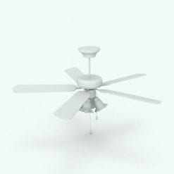 Revit Family / 3D Model - Traditional Ceiling Fan 4 Lights Perspective 2