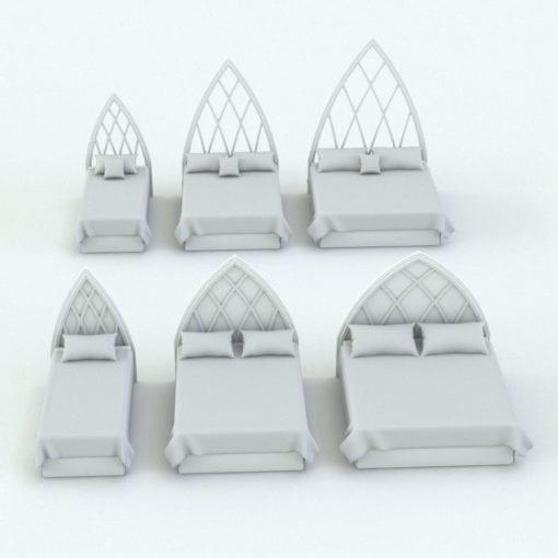 Revit Family / 3D Model - Bed With Gothic Headboard Variations