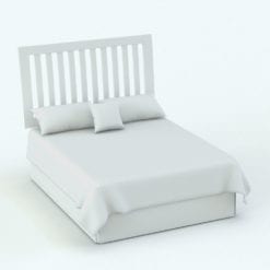 Revit Family / 3D Model - Bed With Wood Slats Headboard Perspective