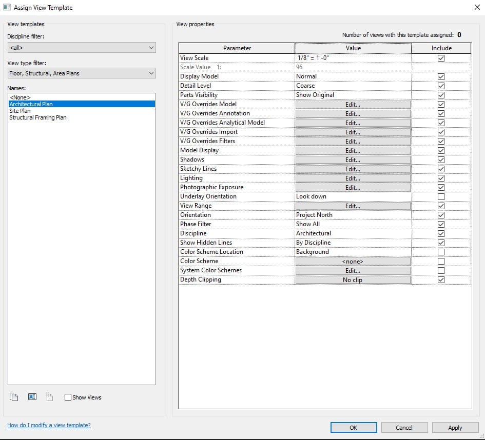 View Templates Dialog Box Revit